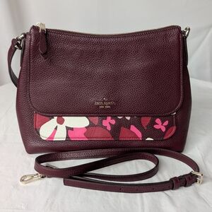 Kate Spade New York Leather Melody Forest Floral Shoulder Bag Purse Maroon